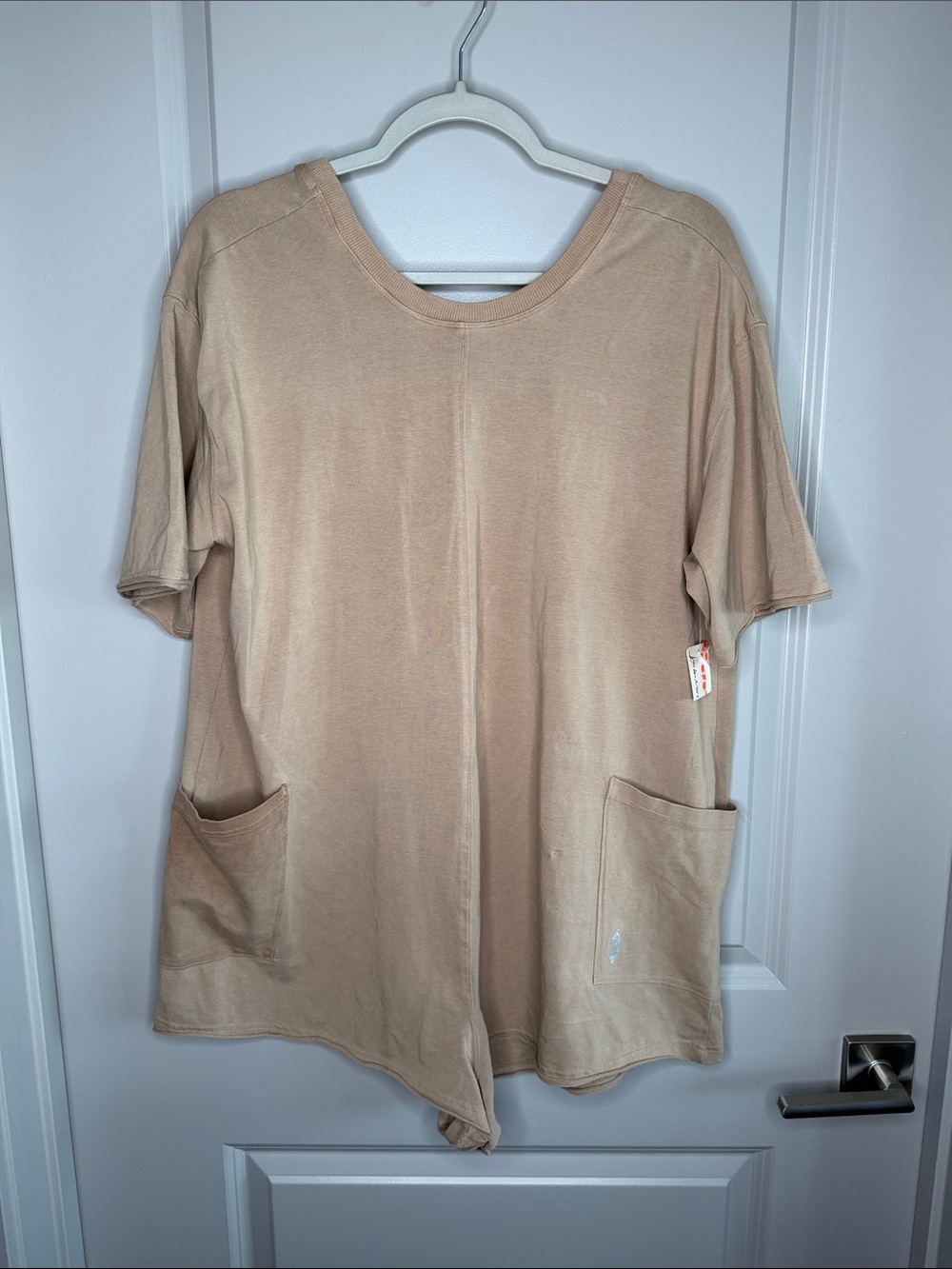 FP Movement by Free People Beige Short Sleeve Romper with Pockets